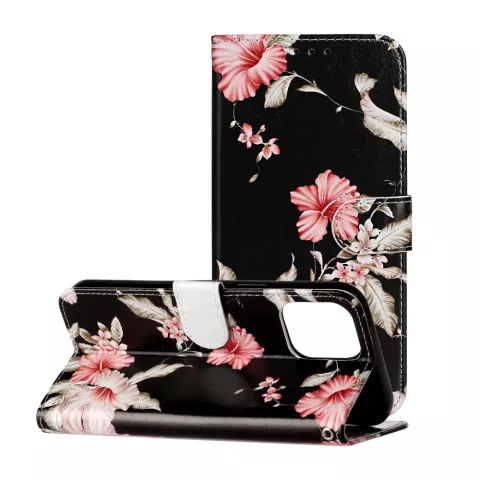 Wallet Bookcase Kunstleder Floral Case f&uuml;r iPhone 13 Pro - Schwarz