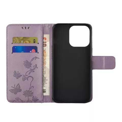 Wallet Bookcase Kunstleder Floral Case f&uuml;r iPhone 13 Pro - Lila