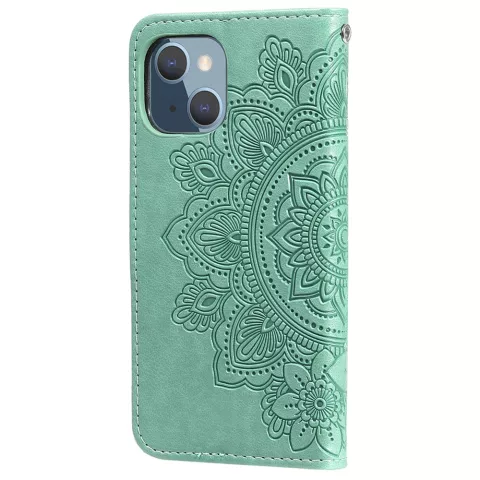 Wallet Bookcase Kunstleder Mandala H&uuml;lle f&uuml;r iPhone 13 mini - gr&uuml;n