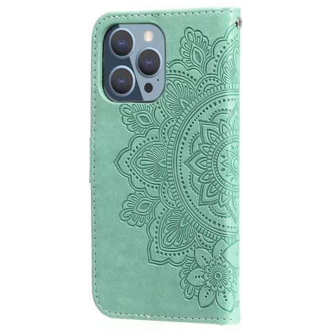 Wallet B&uuml;cherregal Kunstleder Mandala H&uuml;lle f&uuml;r iPhone 13 Pro Max - Gr&uuml;n