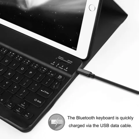 Just in Case Premium Bluetooth Tastatur QWERTY Kunstlederh&uuml;lle Kompatibel mit iPad 9.7 (2017 2018) - Schwarz