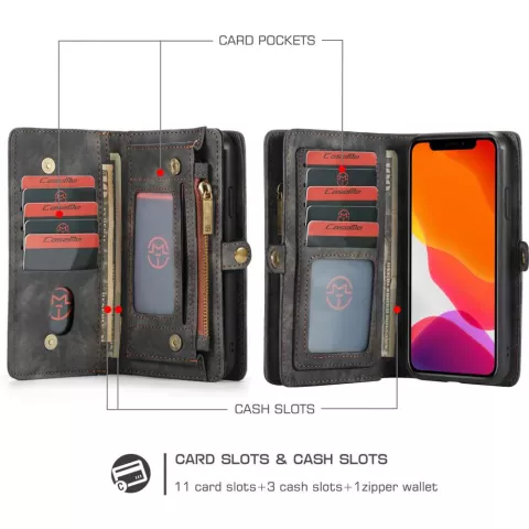 Caseme Retro Wallet Spaltlederh&uuml;lle f&uuml;r iPhone 11 - schwarz