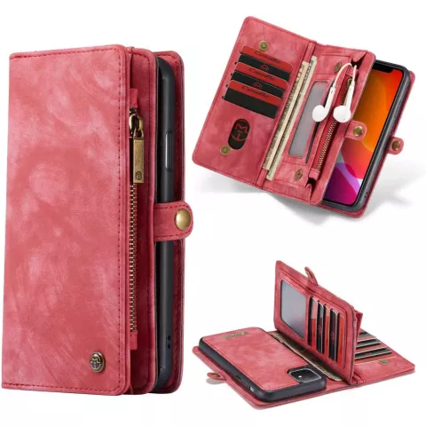 Caseme Retro Wallet Spaltlederh&uuml;lle Kompatibel mit iPhone 11 - rot