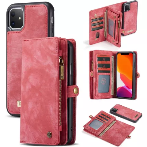 Caseme Retro Wallet Spaltlederh&uuml;lle Kompatibel mit iPhone 11 - rot