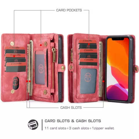 Caseme Retro Wallet Spaltlederh&uuml;lle Kompatibel mit iPhone 11 - rot