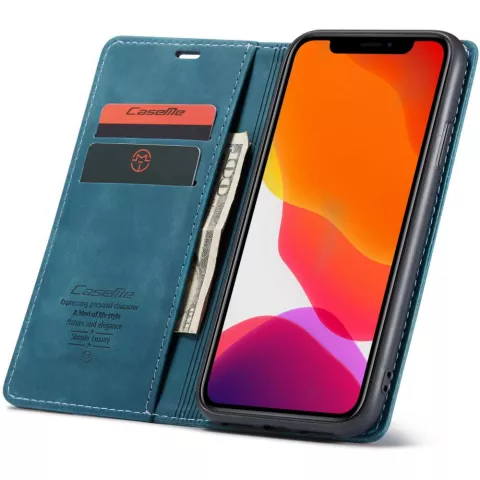 Caseme Slim Retro Wallet Kunstlederh&uuml;lle Kompatibel mit iPhone 11 - Blau