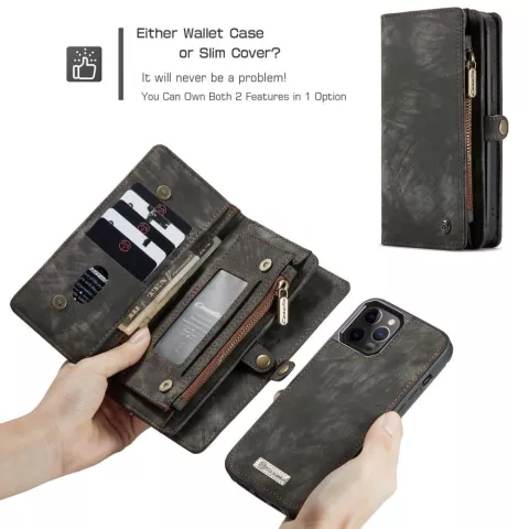 Caseme Retro Wallet Spaltlederh&uuml;lle Kompatibel mit iPhone 12 und iPhone 12 Pro - Schwarz