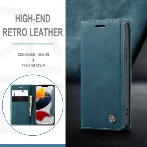 Caseme Slim Retro Geldb&ouml;rse Kunstleder H&uuml;lle f&uuml;r iPhone 13 - Blau