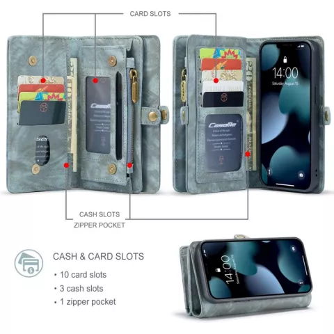 Caseme Retro Wallet Spaltlederh&uuml;lle f&uuml;r iPhone 13 - blau