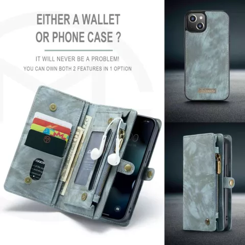 Caseme Retro Wallet Spaltlederh&uuml;lle f&uuml;r iPhone 13 - blau