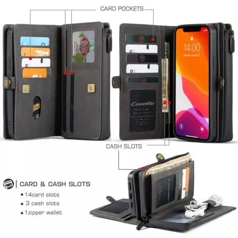 Caseme Luxe XL Wallet Spaltlederh&uuml;lle Kompatibel mit iPhone 13 - Schwarz