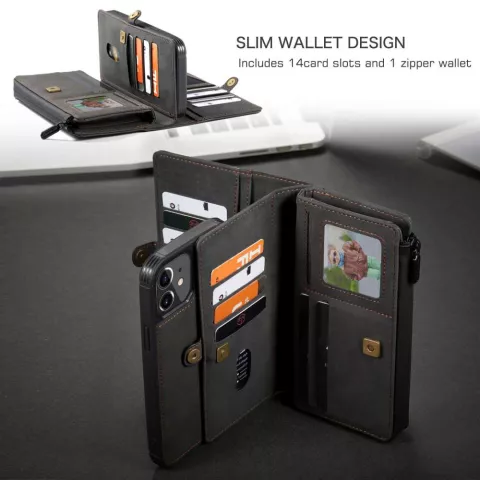 Caseme Luxe XL Wallet Spaltlederh&uuml;lle Kompatibel mit iPhone 13 - Schwarz