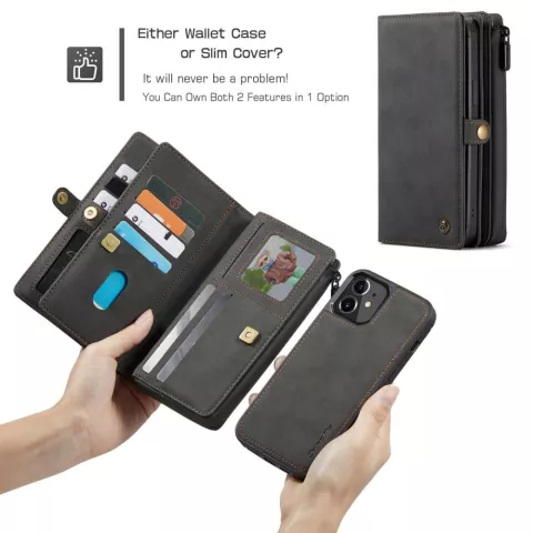 Caseme Luxe XL Wallet Spaltlederh&uuml;lle Kompatibel mit iPhone 13 - Schwarz