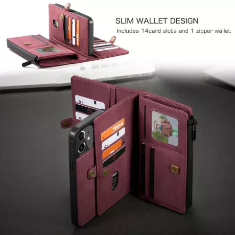 Caseme Luxe XL Wallet Spaltlederh&uuml;lle f&uuml;r iPhone 13 - rot