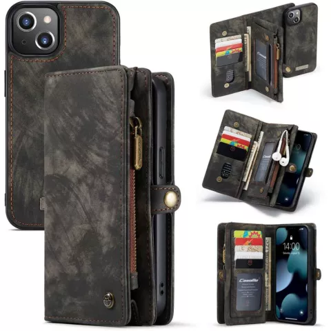 Caseme Retro Wallet Spaltlederh&uuml;lle Kompatibel mit iPhone 13 mini - Schwarz