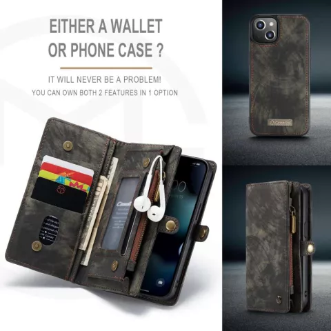 Caseme Retro Wallet Spaltlederh&uuml;lle Kompatibel mit iPhone 13 mini - Schwarz