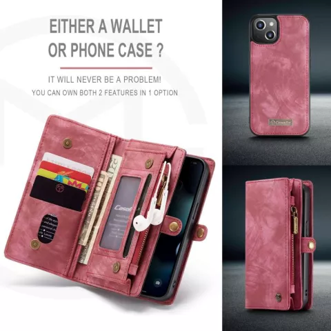 Caseme Retro Wallet Spaltlederh&uuml;lle f&uuml;r iPhone 13 mini - rot