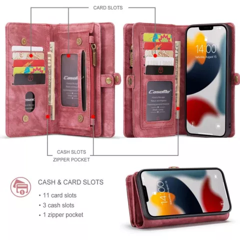 Caseme Retro Wallet Spaltlederh&uuml;lle f&uuml;r iPhone 13 Pro - rot