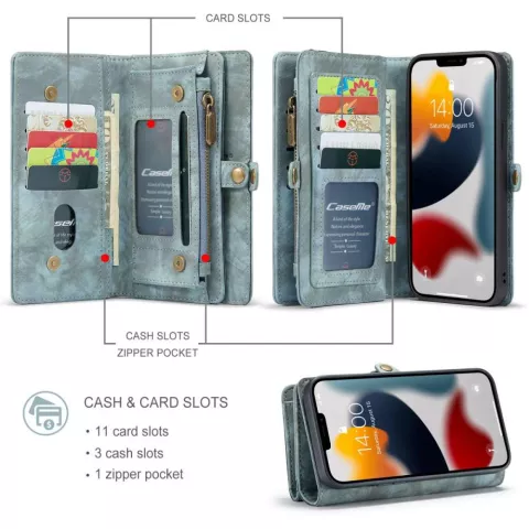 Caseme Retro Wallet Spaltlederh&uuml;lle f&uuml;r iPhone 13 Pro - blau