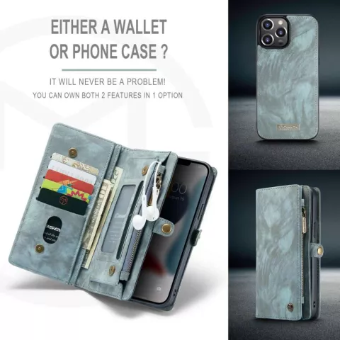 Caseme Retro Wallet Spaltlederh&uuml;lle f&uuml;r iPhone 13 Pro - blau