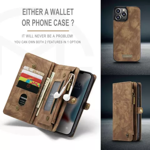 Caseme Retro Wallet Spaltlederh&uuml;lle f&uuml;r iPhone 13 Pro - braun