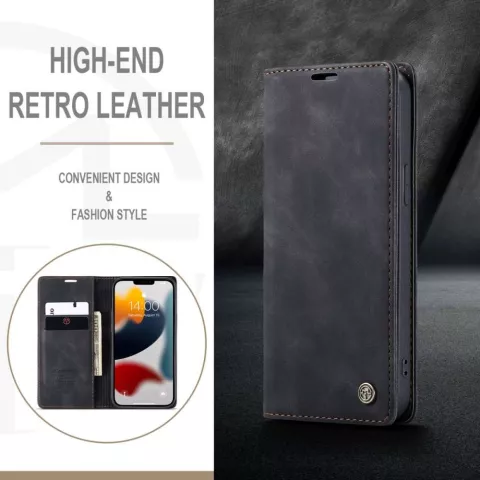 Caseme Slim Retro Wallet Kunstlederh&uuml;lle f&uuml;r iPhone 13 Pro Max - Schwarz