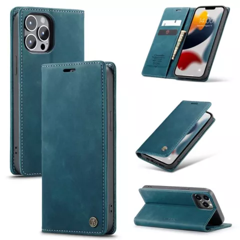 Caseme Slim Retro Wallet Kunstlederh&uuml;lle Kompatibel mit iPhone 13 Pro Max - Blau