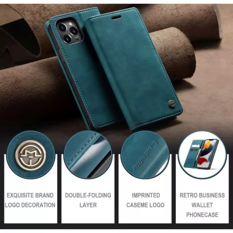 Caseme Slim Retro Wallet Kunstlederh&uuml;lle Kompatibel mit iPhone 13 Pro Max - Blau