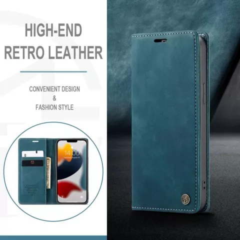 Caseme Slim Retro Wallet Kunstlederh&uuml;lle Kompatibel mit iPhone 13 Pro Max - Blau