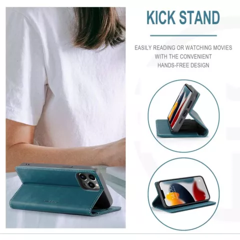 Caseme Slim Retro Wallet Kunstlederh&uuml;lle Kompatibel mit iPhone 13 Pro Max - Blau