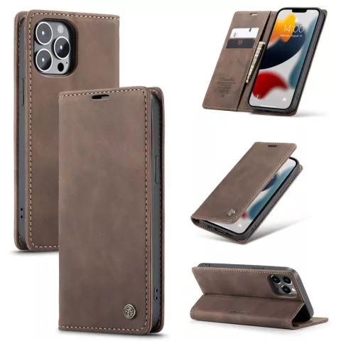 Caseme Slim Retro Wallet Kunstlederh&uuml;lle Kompatibel mit iPhone 13 Pro Max - braun