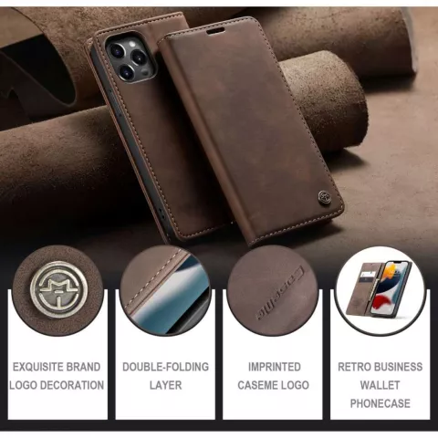 Caseme Slim Retro Wallet Kunstlederh&uuml;lle Kompatibel mit iPhone 13 Pro Max - braun