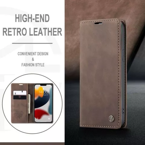 Caseme Slim Retro Geldb&ouml;rse Kunstleder H&uuml;lle f&uuml;r iPhone 13 Pro Max - Braun