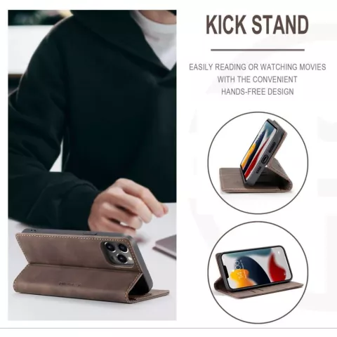 Caseme Slim Retro Wallet Kunstlederh&uuml;lle Kompatibel mit iPhone 13 Pro Max - braun