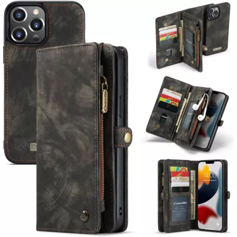 Caseme Retro Wallet Spaltlederh&uuml;lle f&uuml;r iPhone 13 Pro Max - schwarz