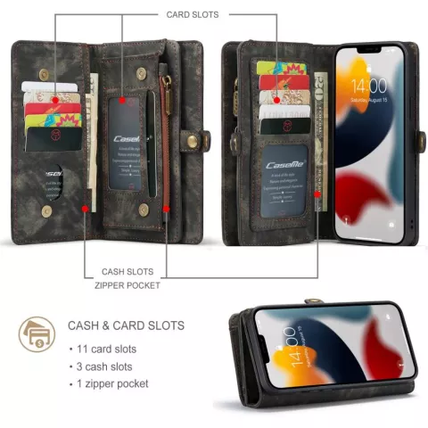 Caseme Retro Wallet Spaltlederh&uuml;lle f&uuml;r iPhone 13 Pro Max - schwarz