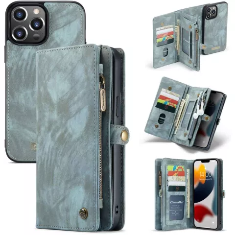 Caseme Retro Wallet Spaltlederh&uuml;lle f&uuml;r iPhone 13 Pro Max - blau
