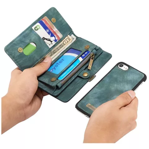 Caseme Retro Wallet Spaltlederh&uuml;lle f&uuml;r iPhone 7, iPhone 8 und iPhone SE 2020 SE 2022 - blau