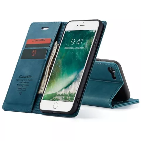 Caseme Slim Retro Wallet Kunstlederh&uuml;lle f&uuml;r iPhone 7, iPhone 8 und iPhone SE 2020 SE 2022 - Blau