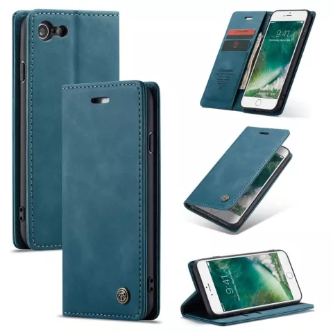 Caseme Slim Retro Wallet Kunstlederh&uuml;lle f&uuml;r iPhone 7, iPhone 8 und iPhone SE 2020 SE 2022 - Blau