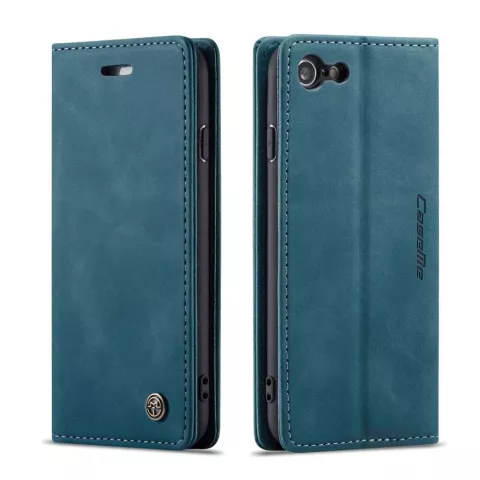 Caseme Slim Retro Wallet Kunstlederh&uuml;lle f&uuml;r iPhone 7, iPhone 8 und iPhone SE 2020 SE 2022 - Blau
