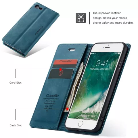 Caseme Slim Retro Wallet Kunstlederh&uuml;lle f&uuml;r iPhone 7, iPhone 8 und iPhone SE 2020 SE 2022 - Blau