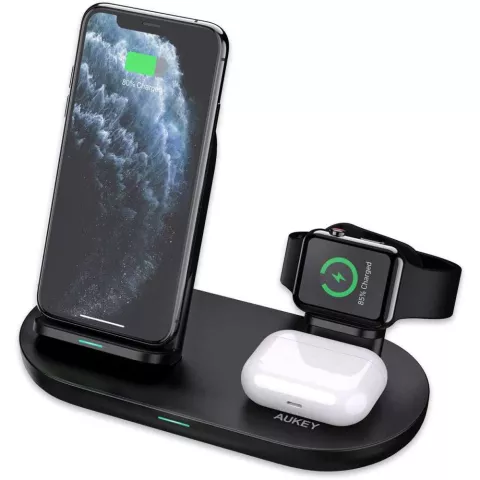 Aukey Trio Charger Wireless Charger Qi Smartphone Airpods Apple Watch Ladepad - Schwarz