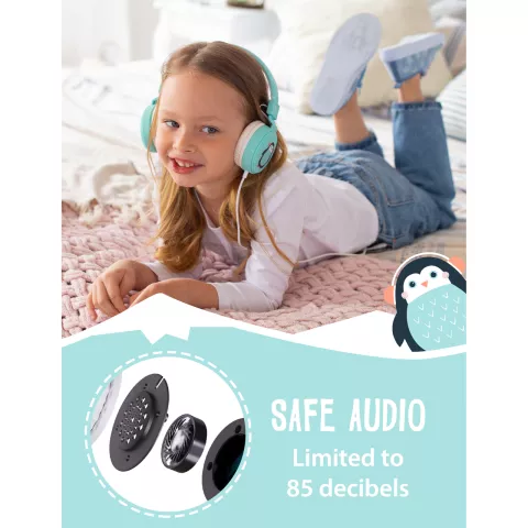 Planet Buddies Pinguin-Kopfh&ouml;rer f&uuml;r Kinder, faltbare Kopfh&ouml;rer, Kopfh&ouml;reranschluss, Aux - Hellblau