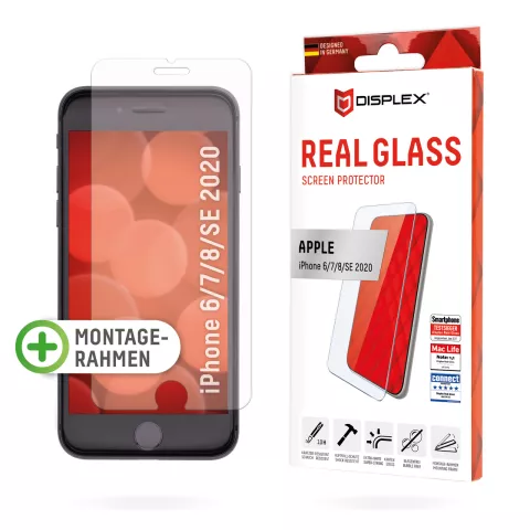 Displex Real Glass + Frame Displayschutz Kompatibel mit iPhone 6 6s 7 8 und SE 2020 SE 2022 - transparent