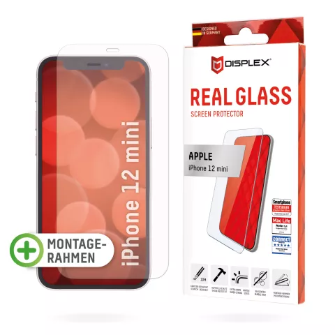 Displex Real Glass + Frame Displayschutzfolie Kompatibel mit iPhone 12 mini - transparent