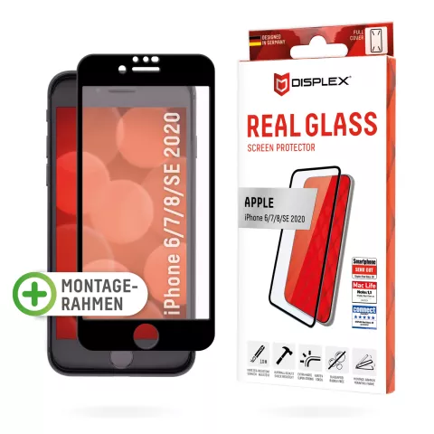 Displex Real Glass FC + Frame Displayschutzfolie Kompatibel mit iPhone 6 6s 7 8 und SE 2020 SE 2022 - transparent