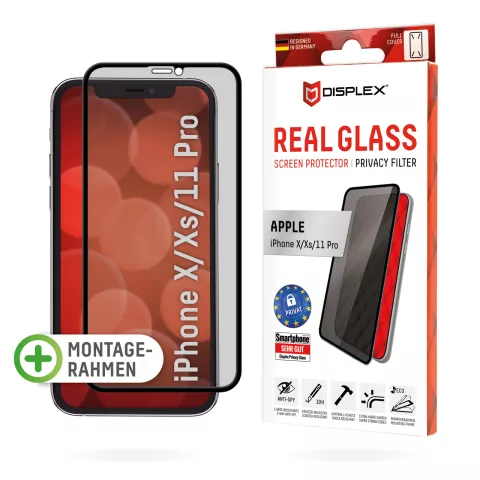 Displex Real Glass FC Privacy + Frame Displayschutzfolie f&uuml;r iPhone X XS und 11 Pro - Transparent