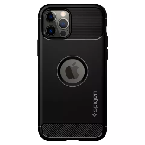 Spigen Rugged Armor TPU mit Air Cushion Carbon Fiber Case f&uuml;r iPhone 12 und iPhone 12 Pro - Schwarz