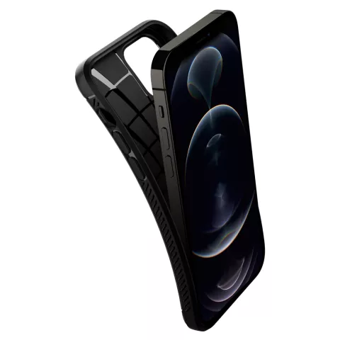 Spigen Rugged Armor TPU mit Air Cushion Carbonfaser-H&uuml;lle Kompatibel mit iPhone 12 und iPhone 12 Pro - Schwarz